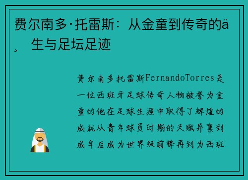 费尔南多·托雷斯：从金童到传奇的一生与足坛足迹